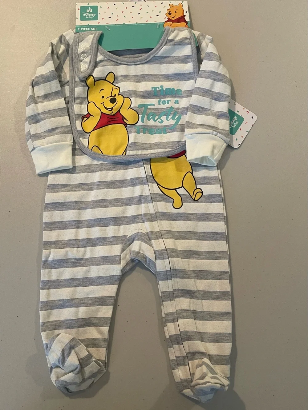 Disney Baby Gray & Yellow Winnie the Pooh Bib and Pacifier Set